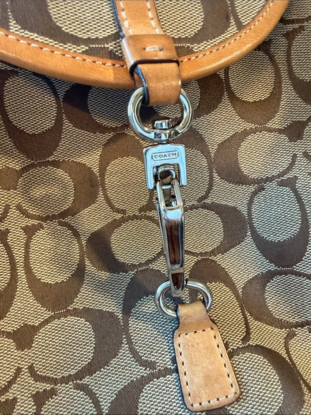 Vintage Coach 6613 Signature Jacquard Backpack Tan Leather Y2K
